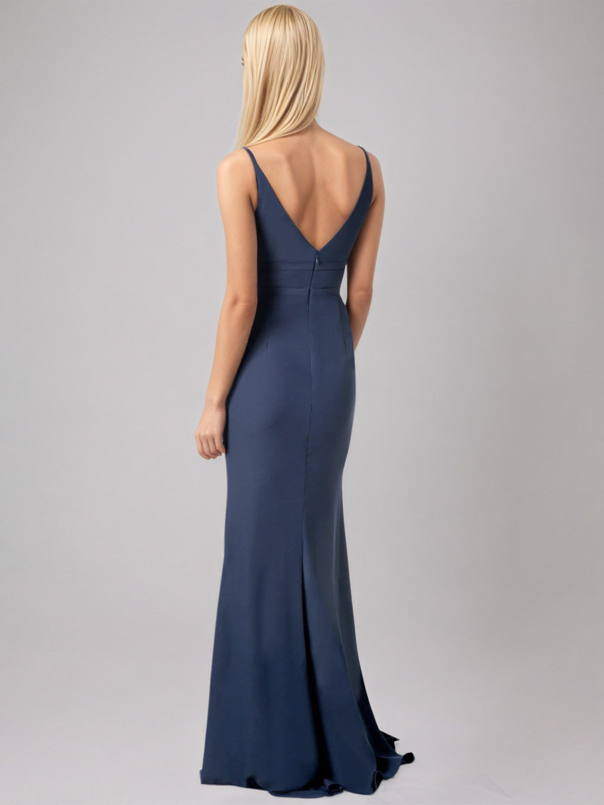 Sheath/Column Stretch Crepe V Neck Sleeveless Floor Length Dress