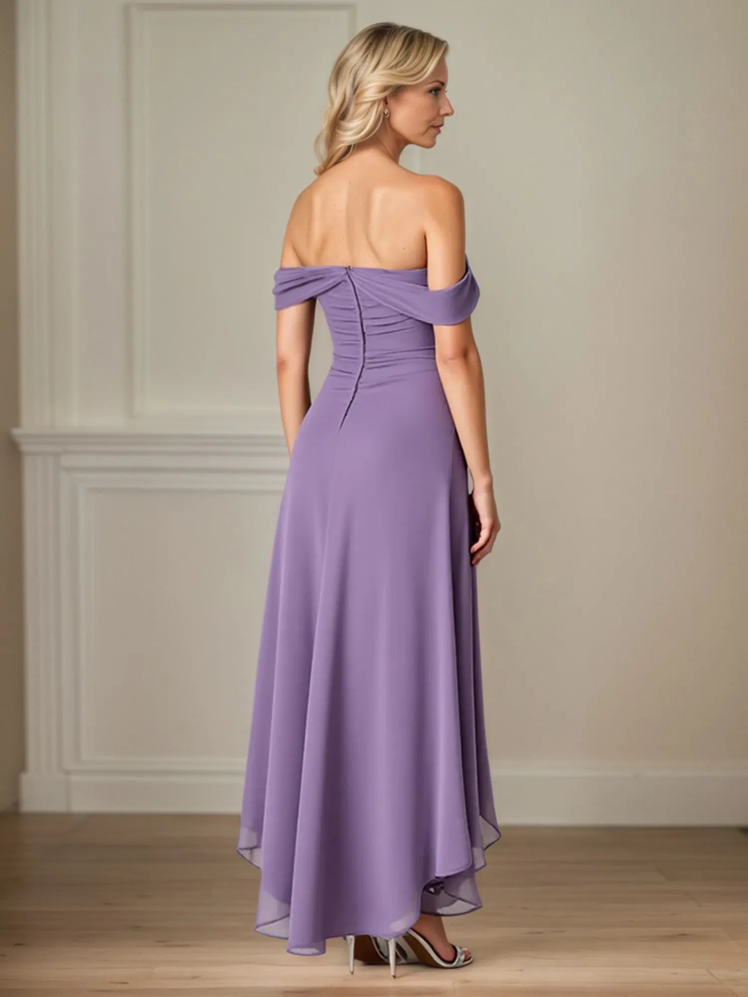 A Line Ruched Ankle Length Mother of the Bride Dress with Ruffles