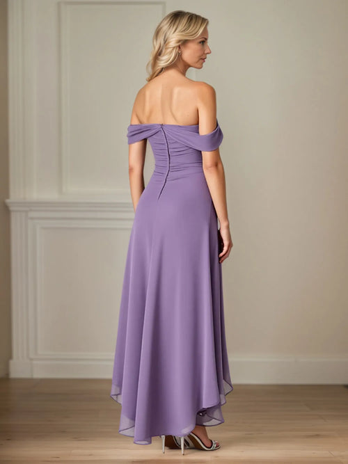 A Line Ruched Ankle Length Mother of the Bride Dress with Ruffles