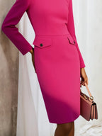Rosarot Schnallen Klassisches Rundhals Langarm Etui Minikleid