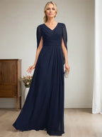Dunkelmarineblaues A-Linien V-Ausschnitt langes Kleid für die Mutter der Braut