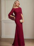 Vestido de madre de la novia trompeta/sirena de gasa con escote barco, largo hasta el suelo y plisado