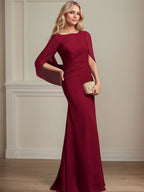Vestido de madre de la novia trompeta/sirena de gasa con escote barco, largo hasta el suelo y plisado