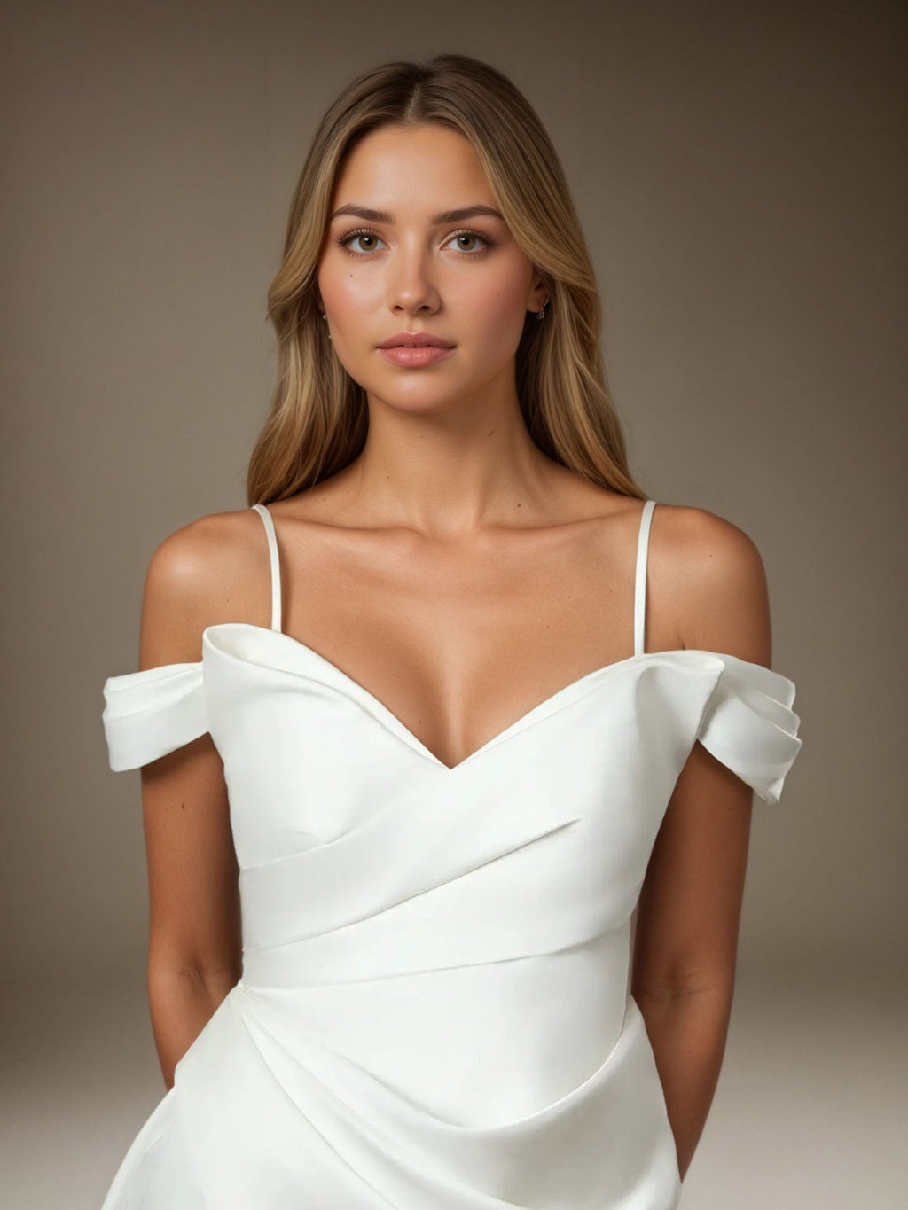 Abito da sposa sirena bianco senza spalline in raso doppio