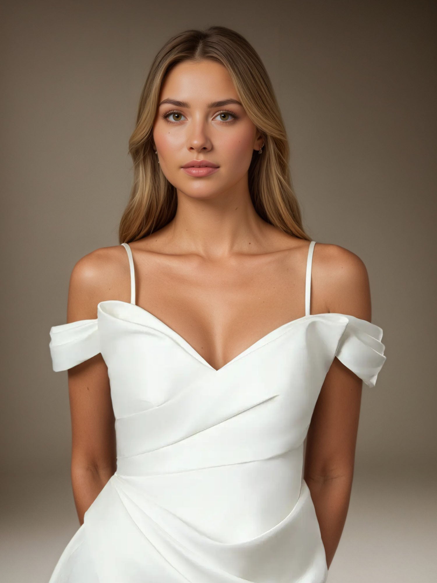 Abito da sposa sirena bianco senza spalline in raso doppio