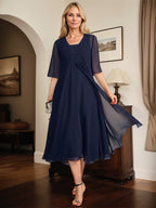 A-Linien quadratisches Tee-Länge Chiffon Mutter-der-Braut-Kleid