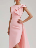 Hochzeitsgast halb-formelles Kleid rosa ärmelloses asymmetrisches Midikleid mit Schleife