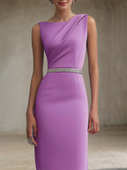 Halbformelles Partykleid mit Rundhalsausschnitt, lila, ärmellos, asymmetrisch