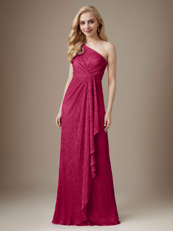 Rubinrotes Etuikleid mit einer Schulter aus metallischem Mesh Mutterkleid der Braut