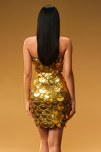 Stunning Strapless Scalloped Scale Embellished Mini Dress