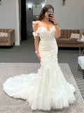 Elegant Off-the-Shoulder 3D Floral Mermaid Wedding Dress