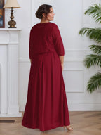 Abito da madre della sposa in chiffon con pizzo, linea A e scollo quadrato