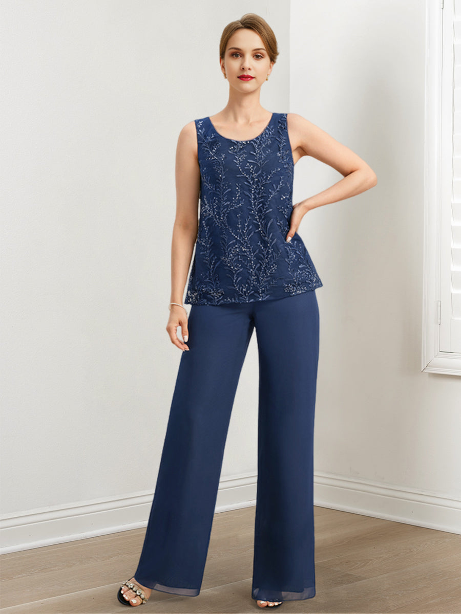 Chiffon Hosenanzüge für die Brautmutter mit Pailletten und Jacke