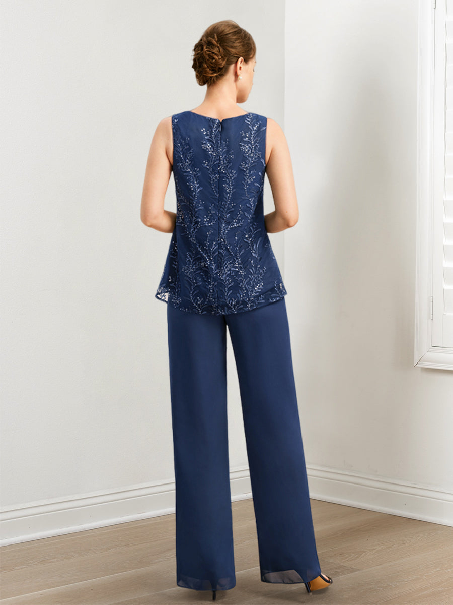 Chiffon Hosenanzüge für die Brautmutter mit Pailletten und Jacke
