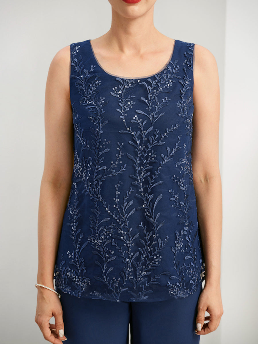 Chiffon Hosenanzüge für die Brautmutter mit Pailletten und Jacke