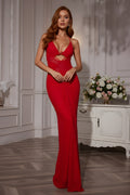 Elegant Plunging V-Neck Sheer Mesh Cutout Evening Gown