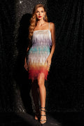 Layered Tassel Fringe Spaghetti Strap Cocktail Mini Dress