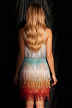 Layered Tassel Fringe Spaghetti Strap Cocktail Mini Dress