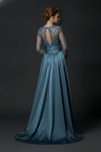 Elegant Lace Illusion Long Sleeve Mermaid Evening Gown with Train