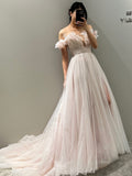3D Floral Off Shoulder Garden Wedding Tulle Ball Gown