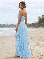 Sky Blue Halter Neck Pleated Ruffle Chiffon Maxi Evening Dress