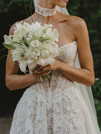 Strapless Allover Lace Elegant Sleeveless Wedding Gown