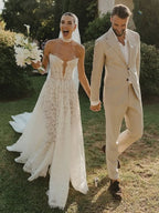 Strapless Allover Lace Elegant Sleeveless Wedding Gown
