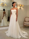 Sweetheart Pleated Chiffon A-Line Wedding Dress With Waist Twist Knot Detail