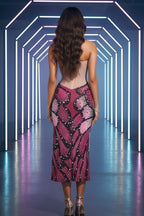Butterfly Wing Print Sequin High Slit Strapless Evening Gown