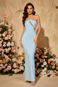 Elegant Halter Neck Asymmetrical Cutout Floor-Length Gown