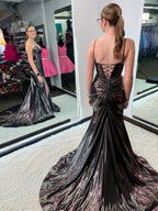 Sleek Liquid Metallic Corset Prom Dress with High Slit