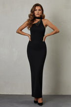 Sophisticated Halter Neck Backless Gown With Drape Detail