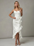 Evening Dress White Strapless Embroidery Slit Ruffled Mid-length Dress