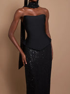 Off-Shoulder Bandage Top & Sequin Midi Skirt Set