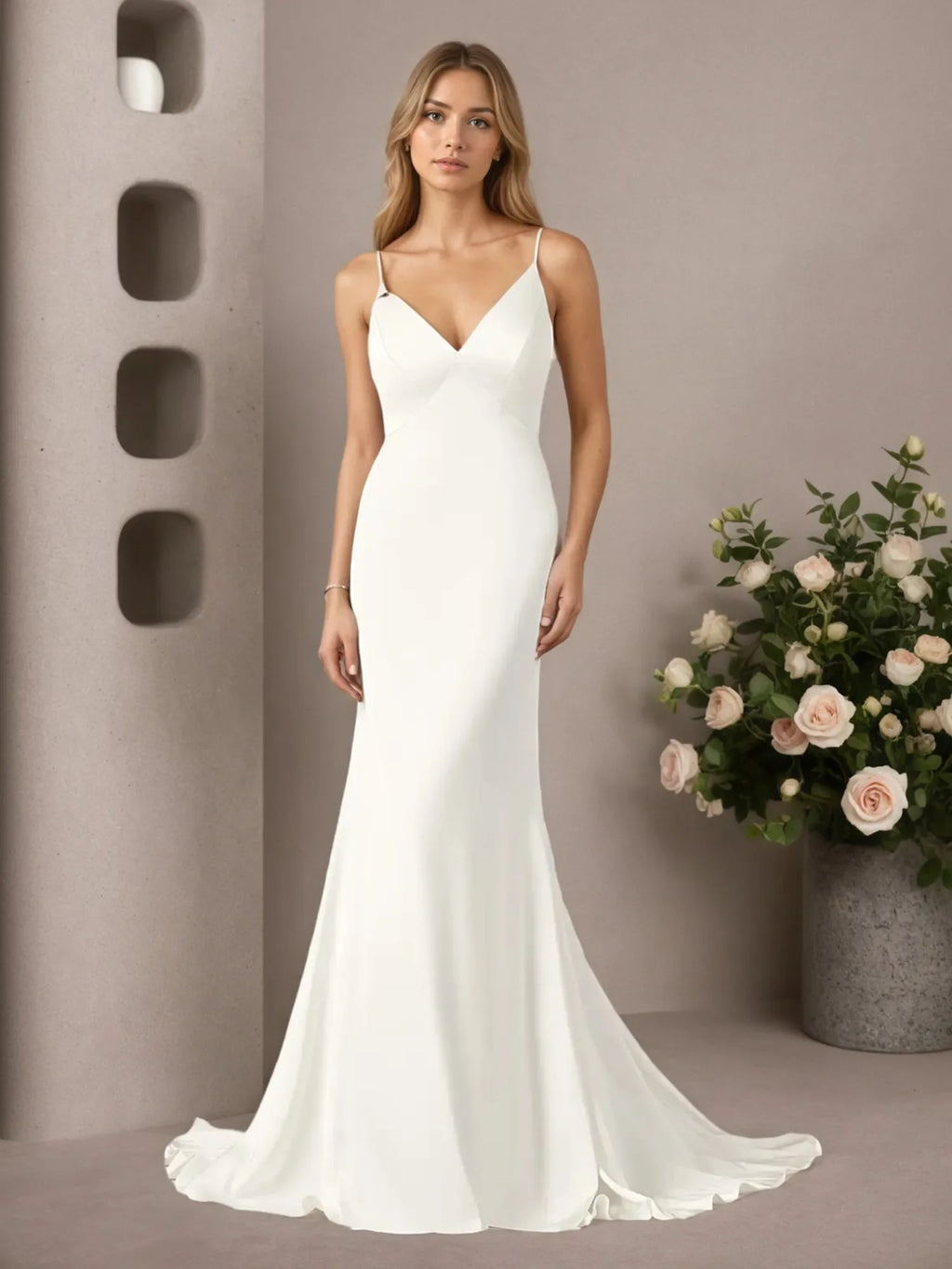 Abito da sposa sirena bianco in pizzo e raso elasticizzato