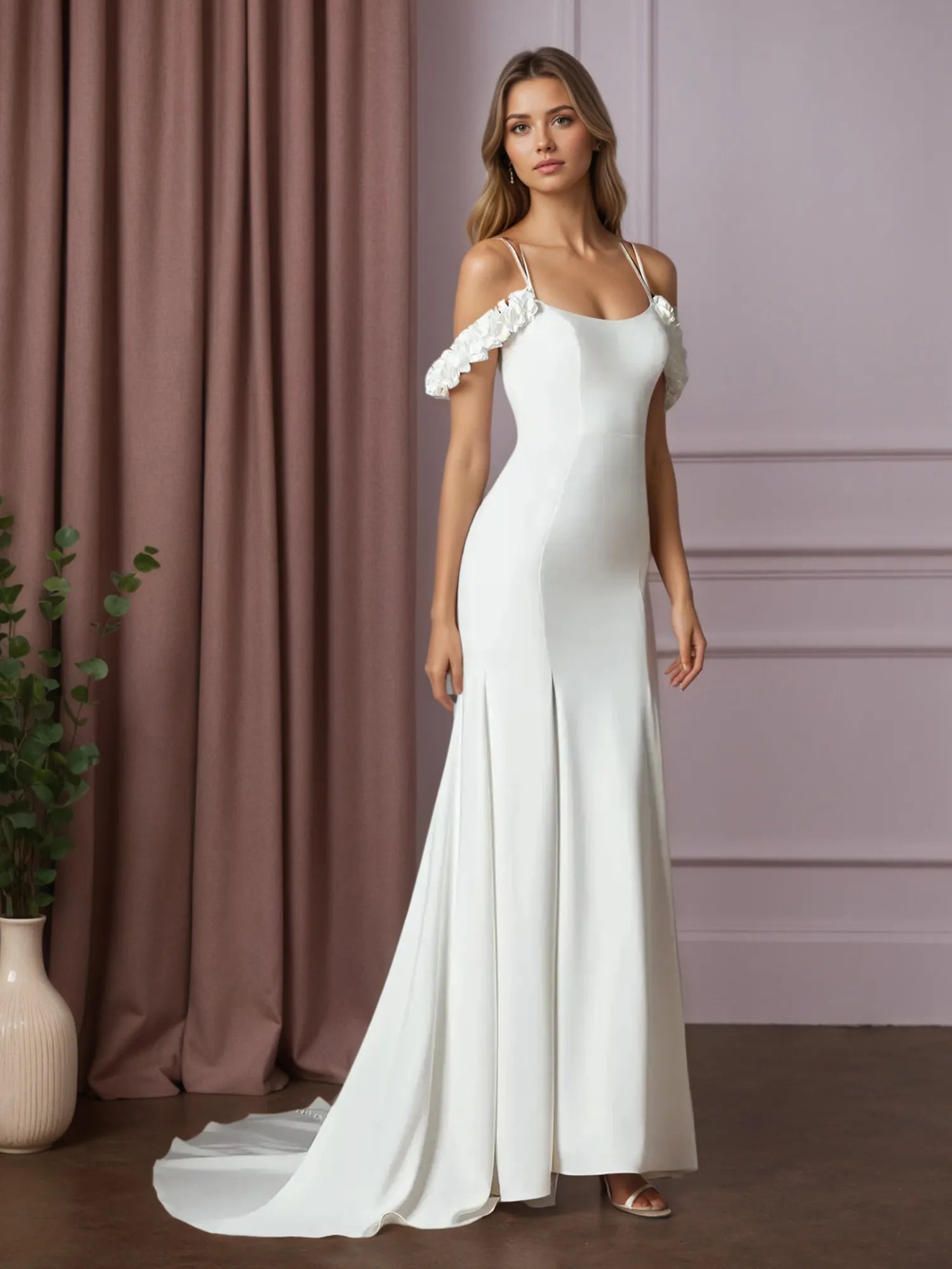 Weißes Meerjungfrauen-Kleid aus wandelbarem Crêpe mit Satinrücken