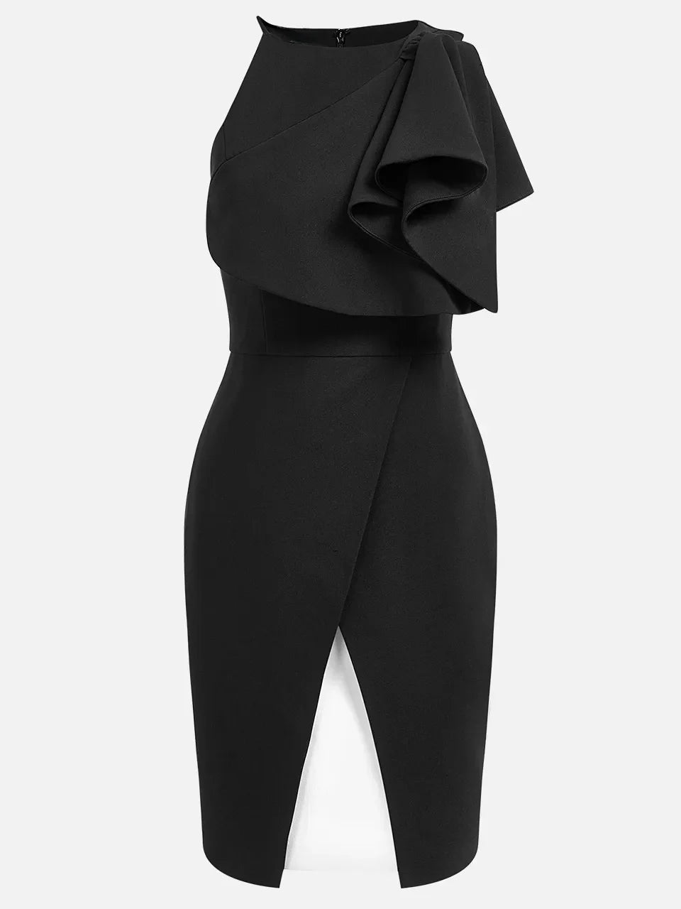 Mini-robe noire fourreau à col licou avec nœud