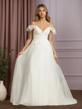 Abito da sposa bianco in tulle a linea A con scollo a V, senza maniche e decorato con paillettes