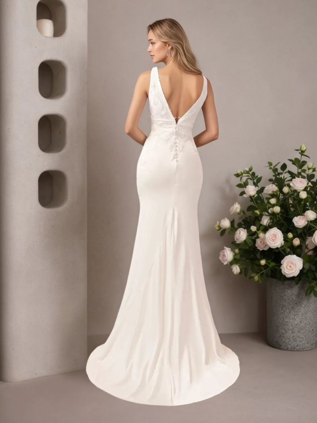Robe de mariée sirène en satin et dentelle blanche