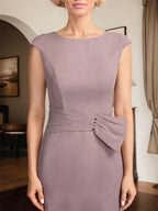 Sheath/Column Scoop Knee-Length Chiffon Mother of the Bride Dress With Pleated Sequins