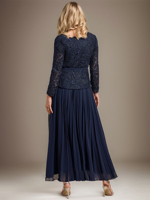 A-Linien-Kleid mit quadratischem Ausschnitt, knöchellang, Chiffon, Mutter der Braut, mit Falten