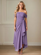 A Line Ruched Ankle Length Mother of the Bride Dress with Ruffles