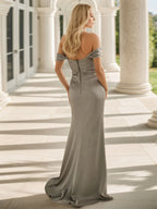 Chiffon Off The Shoulder Sleeveless Floor-Length Evening Dress