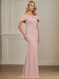 Trumpet/Mermaid Off the Shoulder Floor Length Stretch Crepe Mother Of the Bride Dress