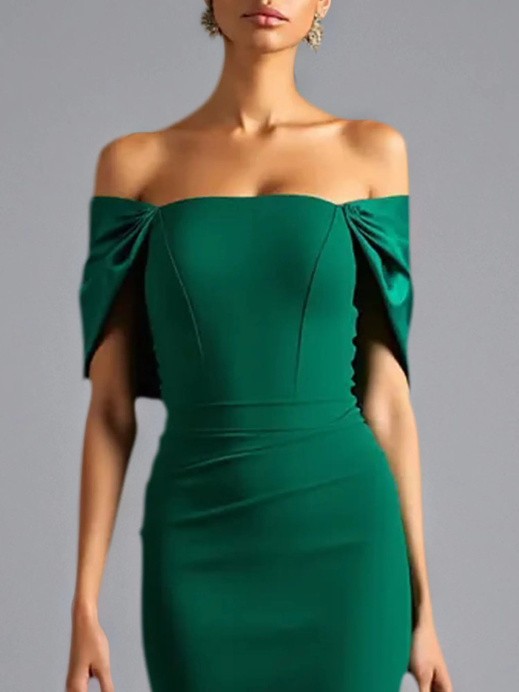 Vestido formal largo tipo tubo/columna con escote off the shoulder