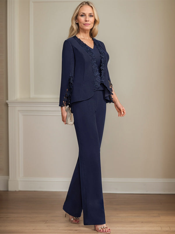 Conjunto de dos piezas mono/pantalón con escote en V, largo hasta el suelo, de gasa para madre de la novia