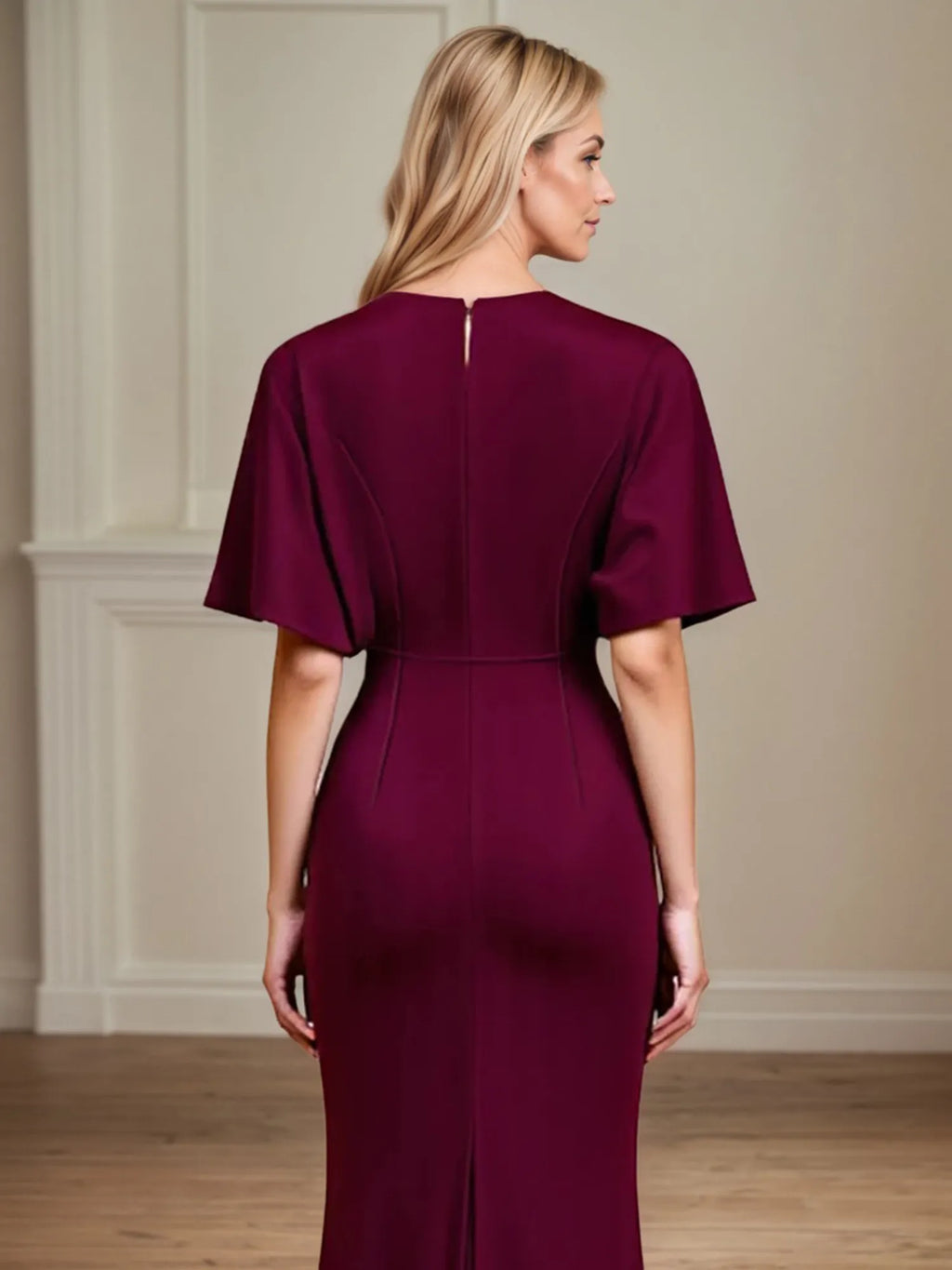 Trumpet/Meerjungfrau V-Ausschnitt Rüschiges Bodenlanges Kleid der Brautmutter