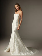 Vestido de novia blanco sirena sin tirantes de jacquard floral