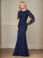 Trumpet/Mermaid Scoop Neck Cap Sleeves Mesh Mother of the Bride Dress