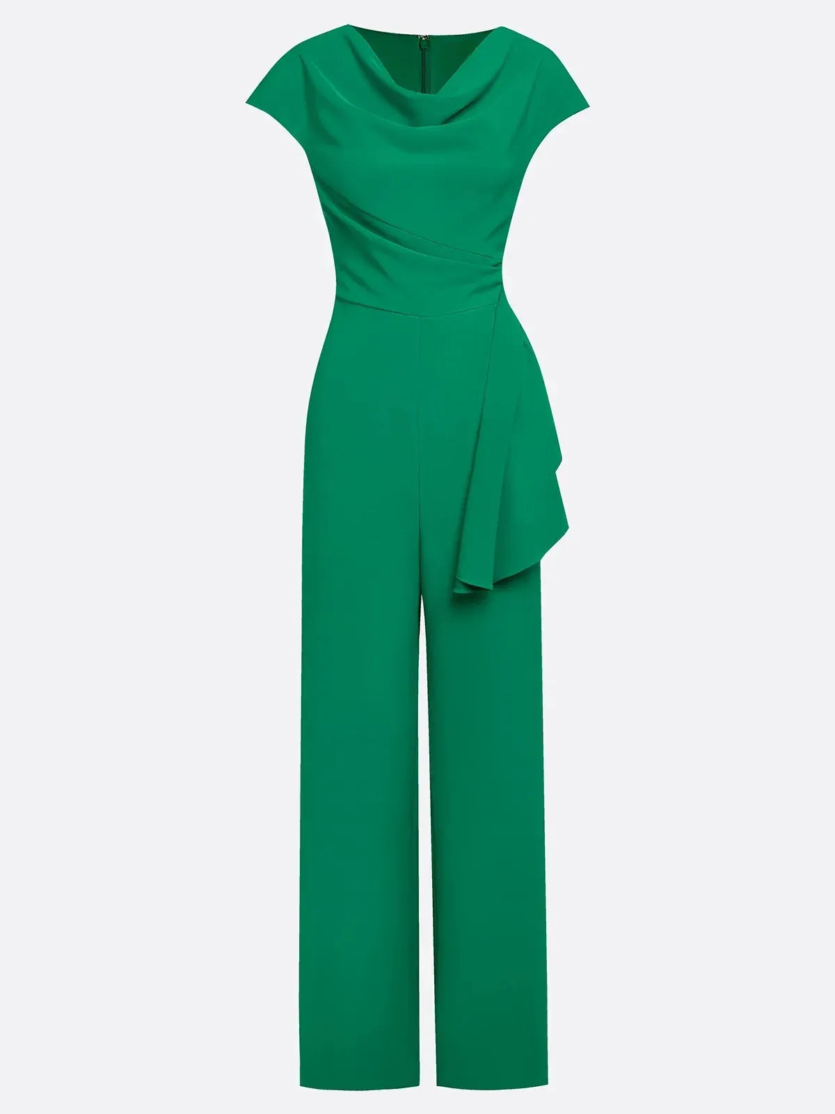 Tuta elegante verde da donna con scollo a cappuccio arricciato e senza maniche